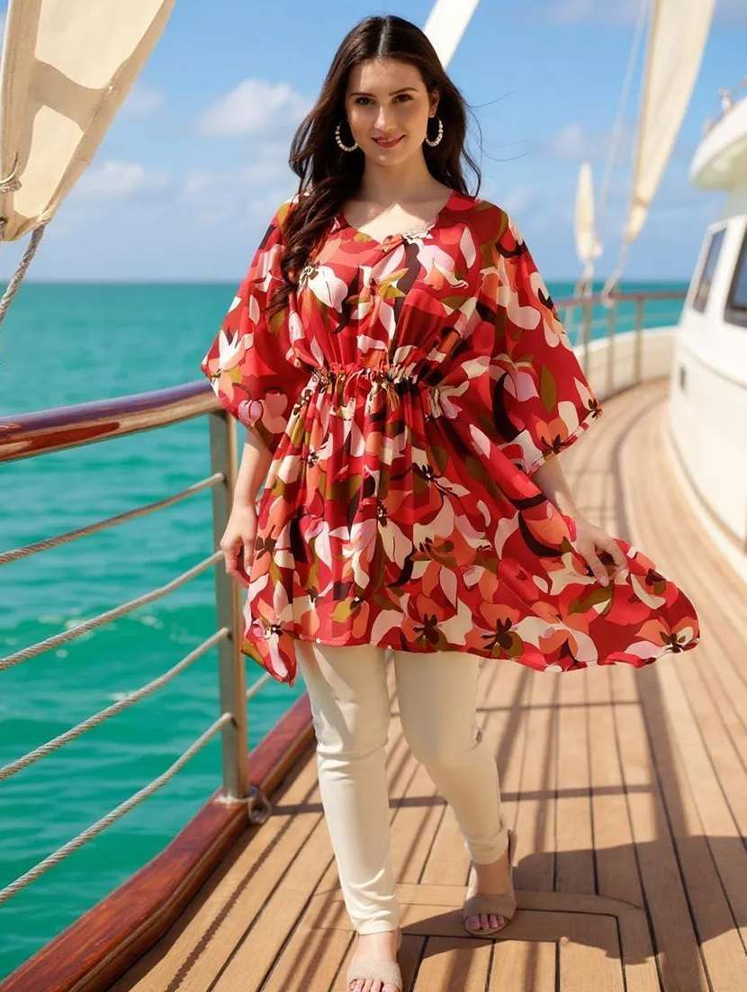 women printed kimono sleeve kaftan tunic