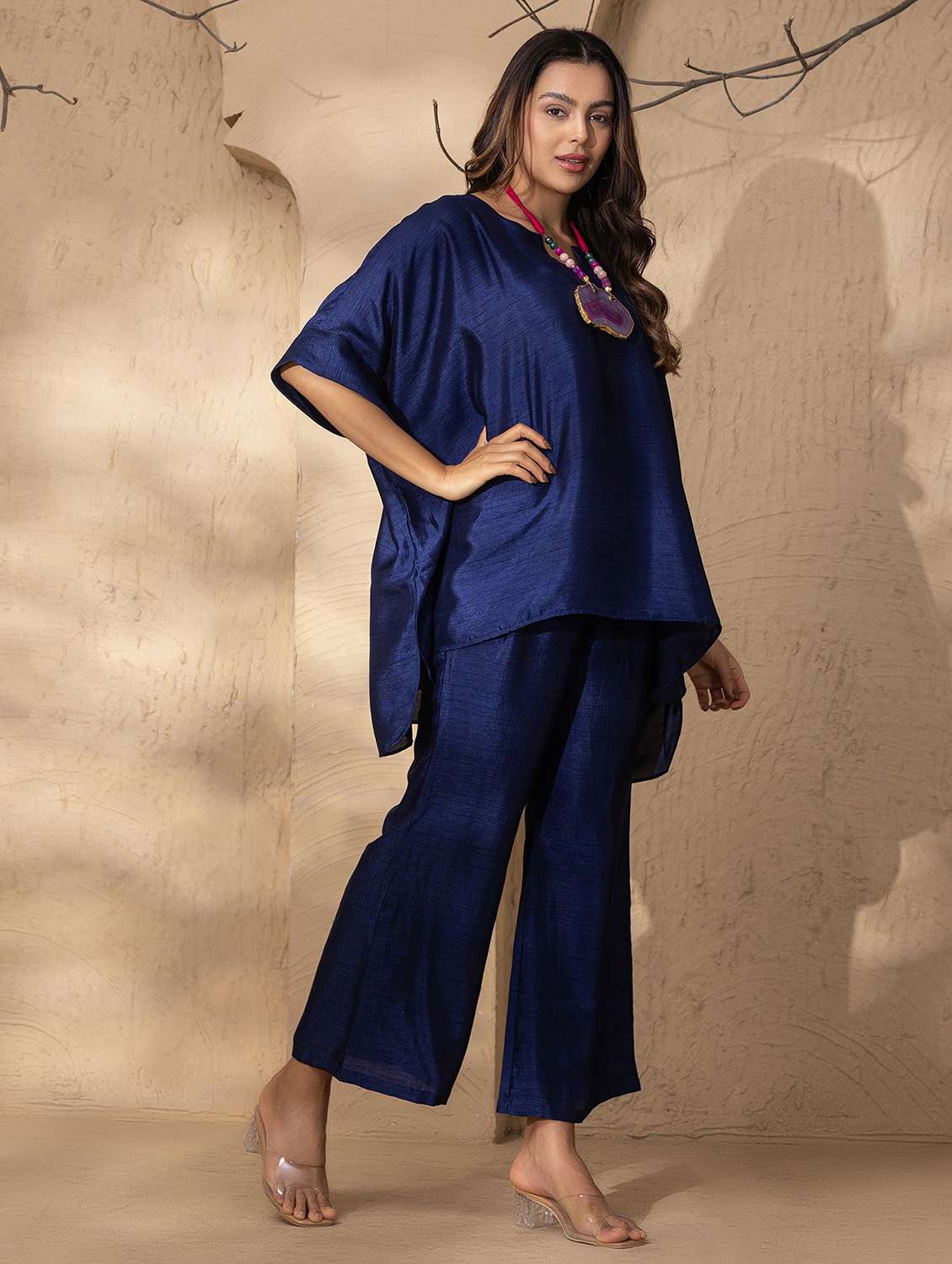 women solid kaftan kurta and pant set - 22035115 -  Standard Image - 2