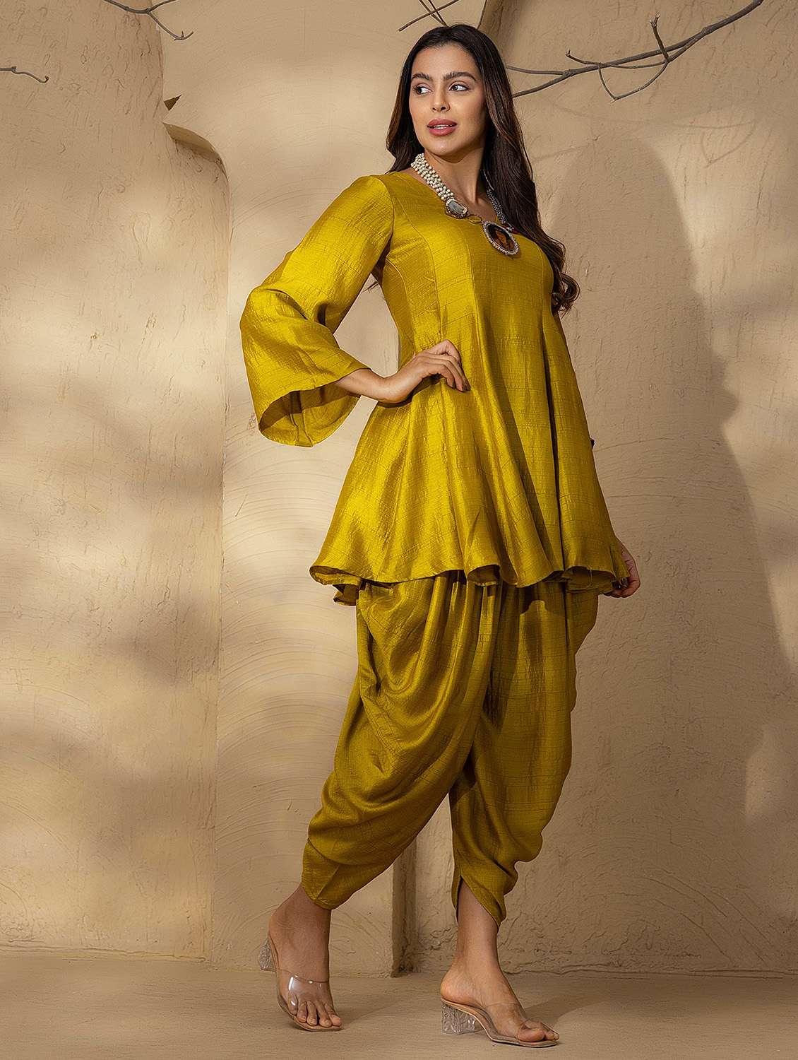 women solid bell sleeve dhoti and kurta set - 22035125 - Standard Image - 2