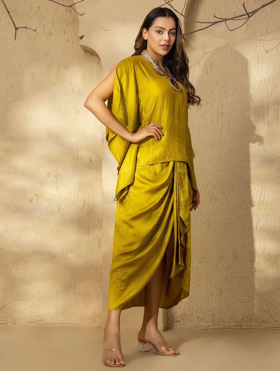 women solid kimono sleeve ethnic co-ord set - 22035134 - Standard Image - 2
