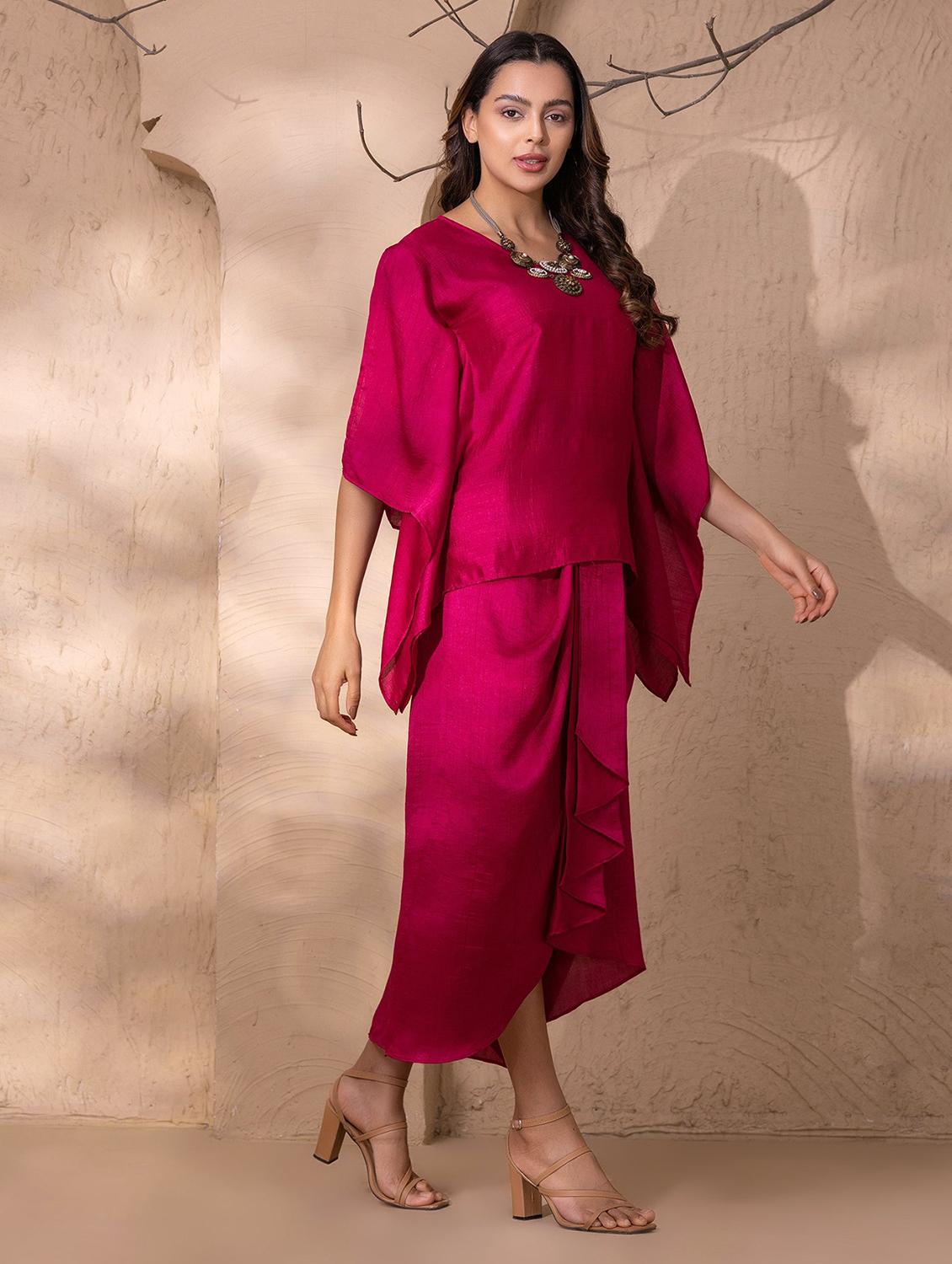 women solid kimono sleeve ethnic co-ord set - 22035135 - Standard Image - 2