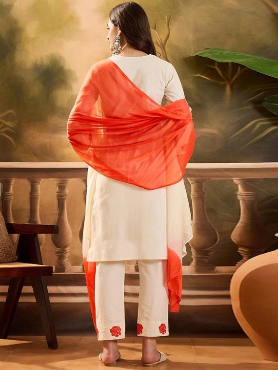 women embroidered three quarter sleeve kurta pant with dupatta set - 22035143 - Standard Image - 2