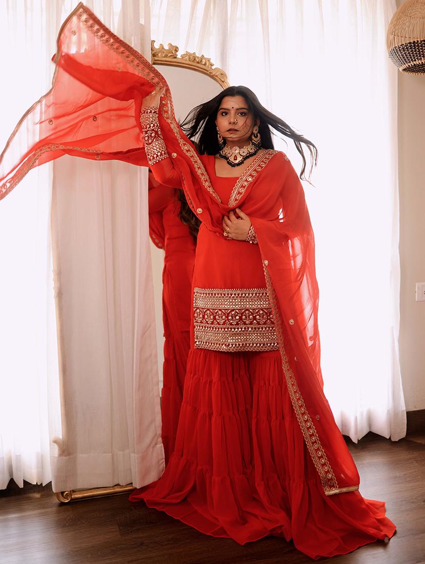 women embroidered kurta sharara with dupatta set - 22035145 - Standard Image - 2