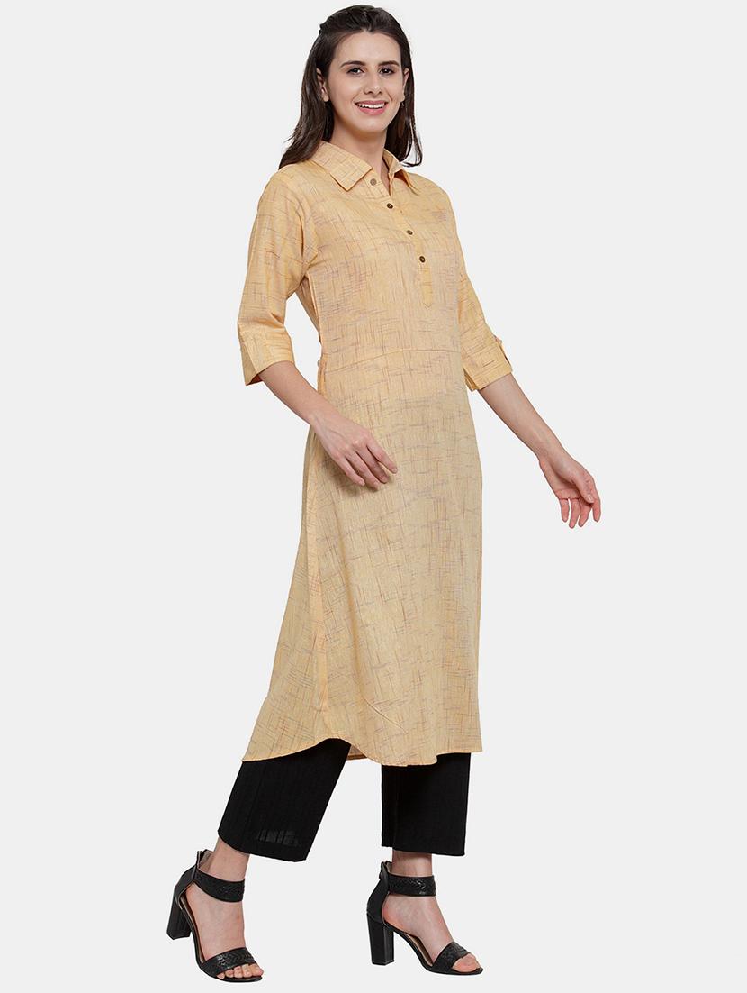 women self design roll up sleeve a-line kurta - 22035147 - Standard Image - 2