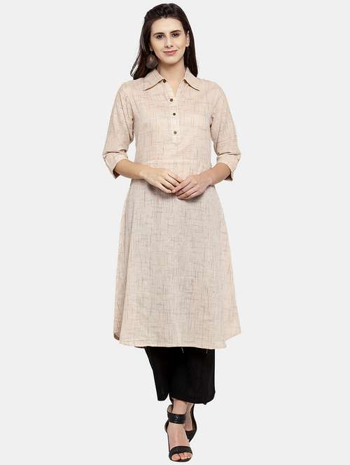 women self design roll up sleeve a-line kurta - 22035148 - Standard Image - 0