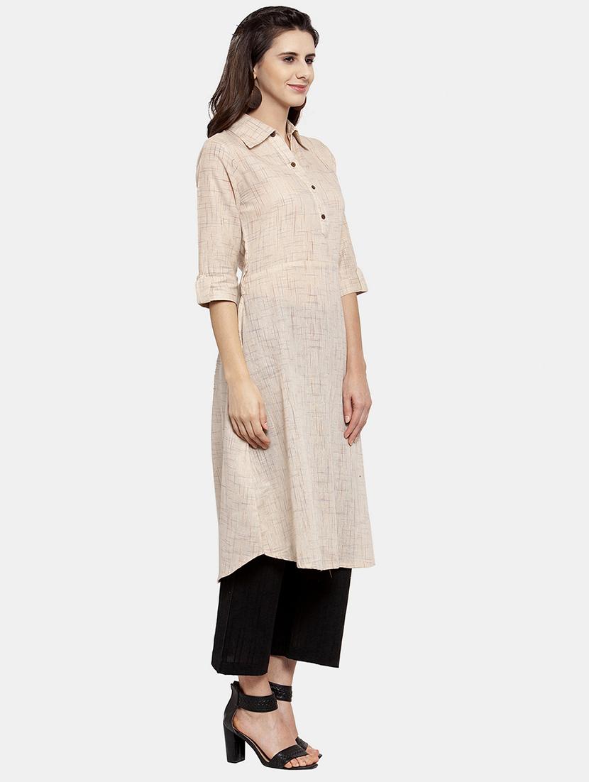 women self design roll up sleeve a-line kurta - 22035148 - Standard Image - 2
