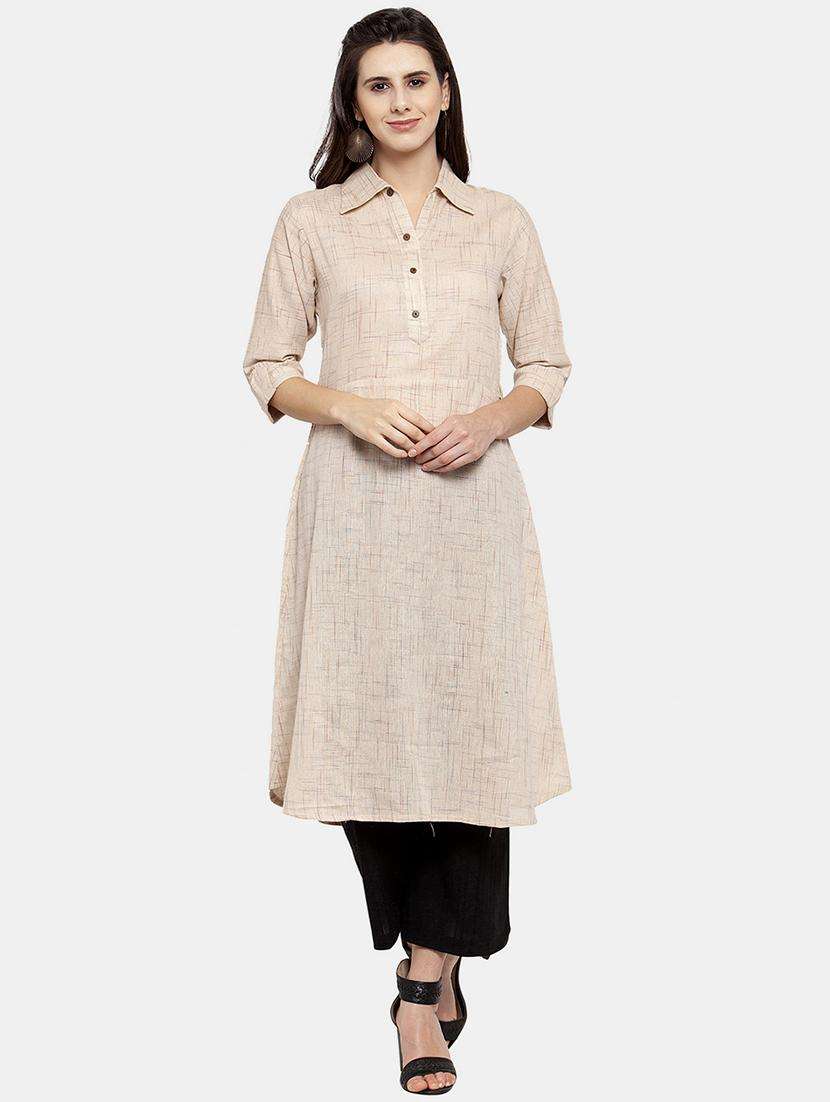 women self design roll up sleeve a-line kurta - 22035148 -  Standard Image - 2