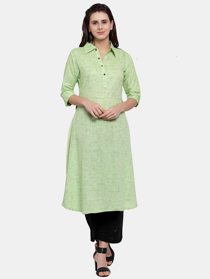 women self design roll up sleeve a-line kurta