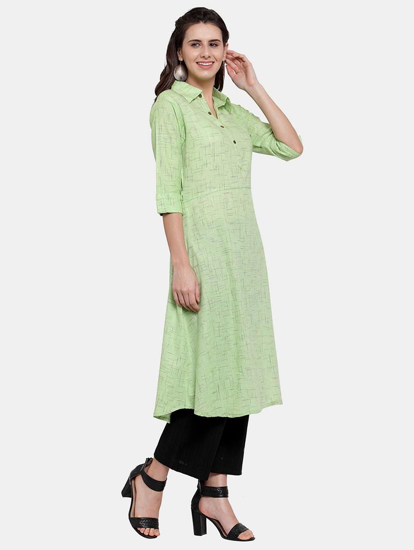 women self design roll up sleeve a-line kurta - 22035149 - Standard Image - 2