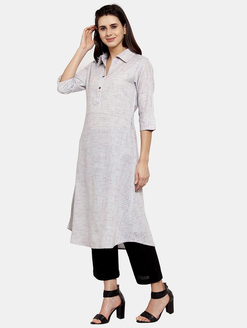women self design roll up sleeve a-line kurta - 22035150 - Standard Image - 2