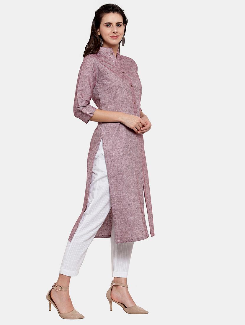 women solid roll up sleeve straight kurta - 22035151 - Standard Image - 2