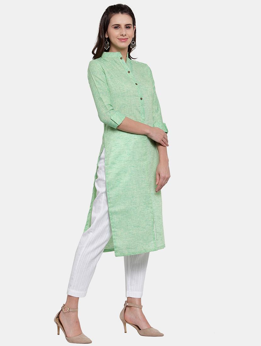 women solid roll up sleeve straight kurta - 22035152 - Standard Image - 2