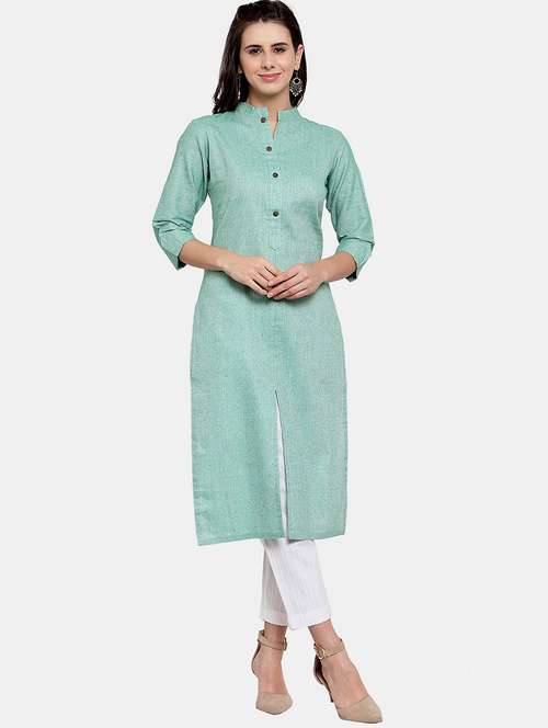 women solid roll up sleeve straight kurta - 22035153 -  Standard Image - 0