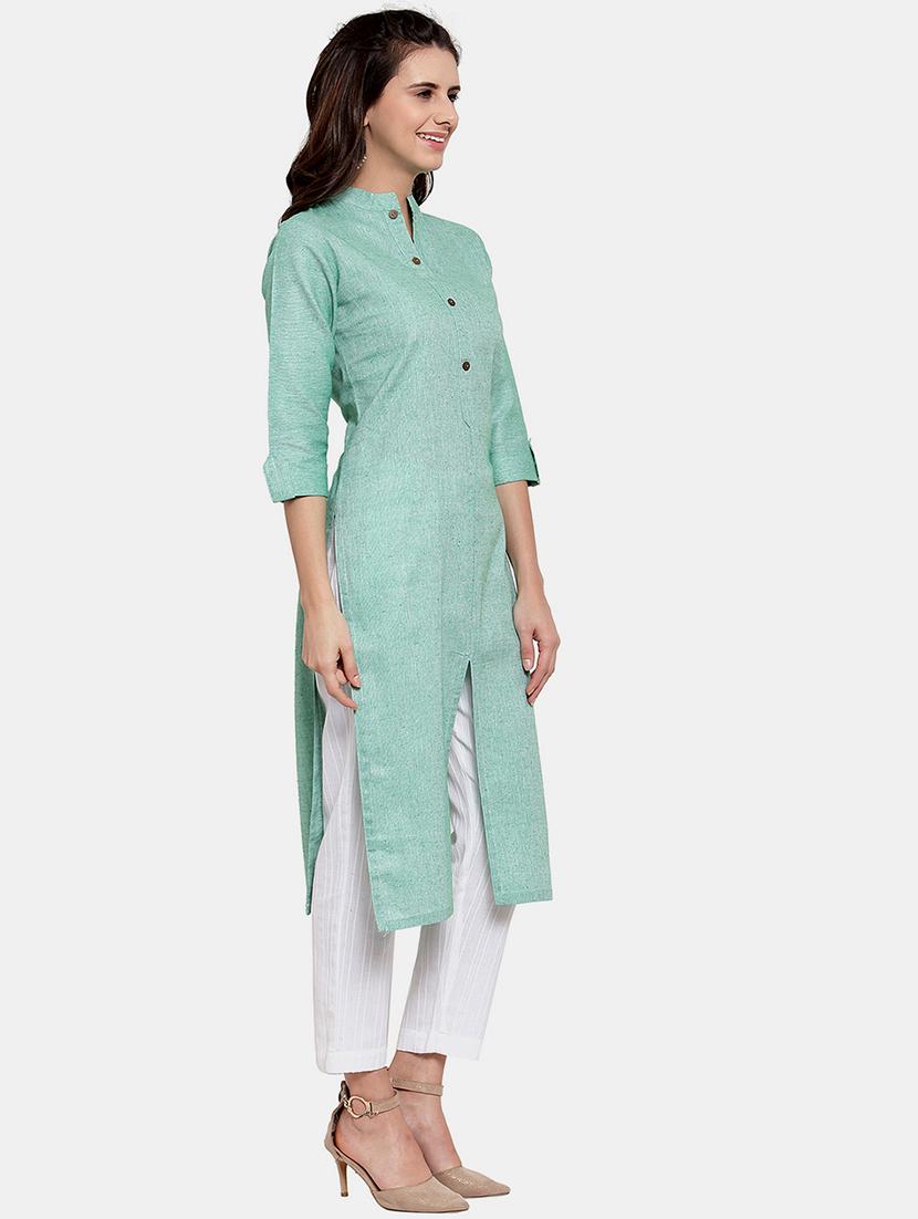 women solid roll up sleeve straight kurta - 22035153 - Standard Image - 2