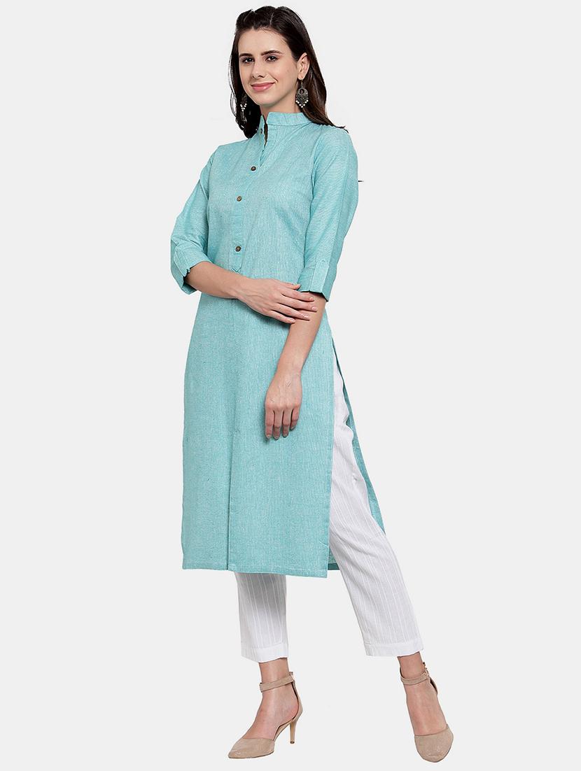 women solid roll up sleeve straight kurta - 22035154 - Standard Image - 2
