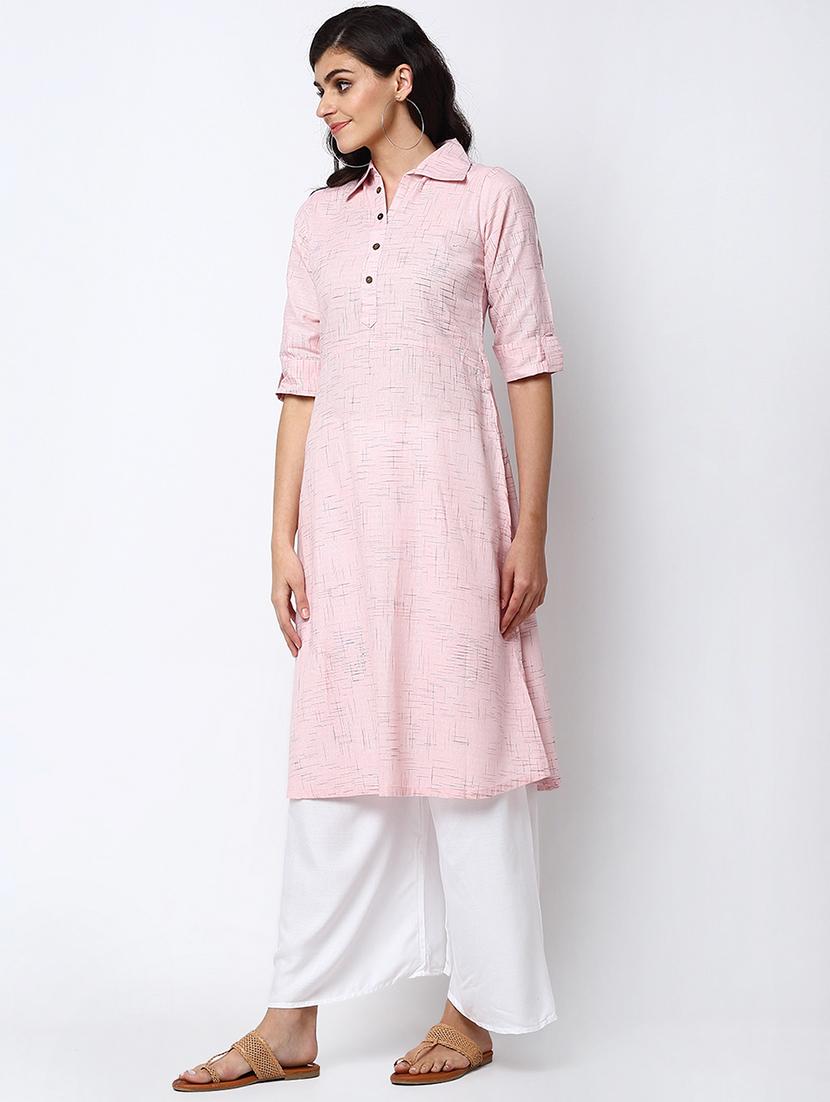 women self design roll up sleeve a-line kurta - 22035155 - Standard Image - 2