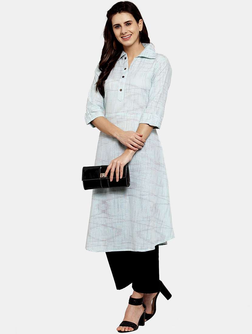 women self design roll up sleeve a-line kurta - 22035156 - Standard Image - 2
