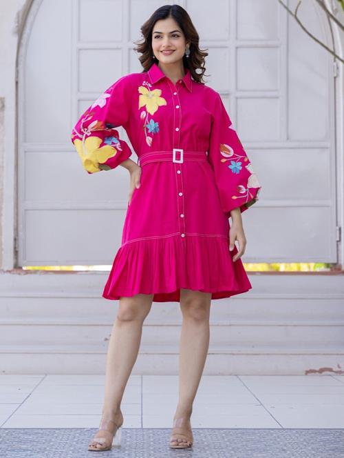 women embroidered puff sleeve collared tiered dress - 22035165 - Standard Image - 0