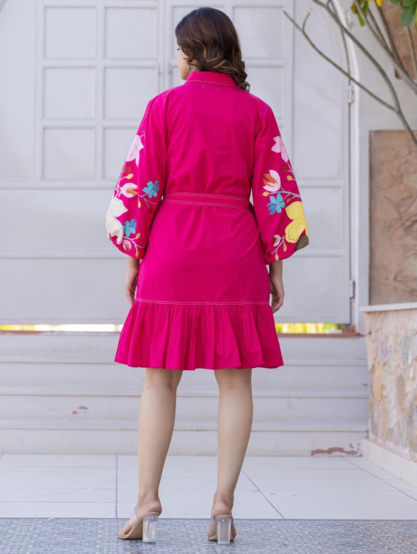 women embroidered puff sleeve collared tiered dress - 22035165 - Standard Image - 2