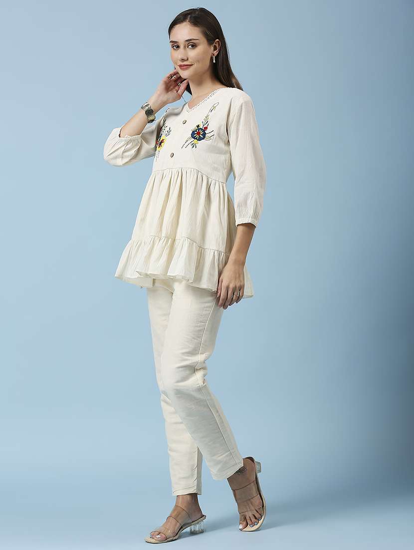 women embroidered three quarter sleeve ethnic top - 22035167 -  Standard Image - 2