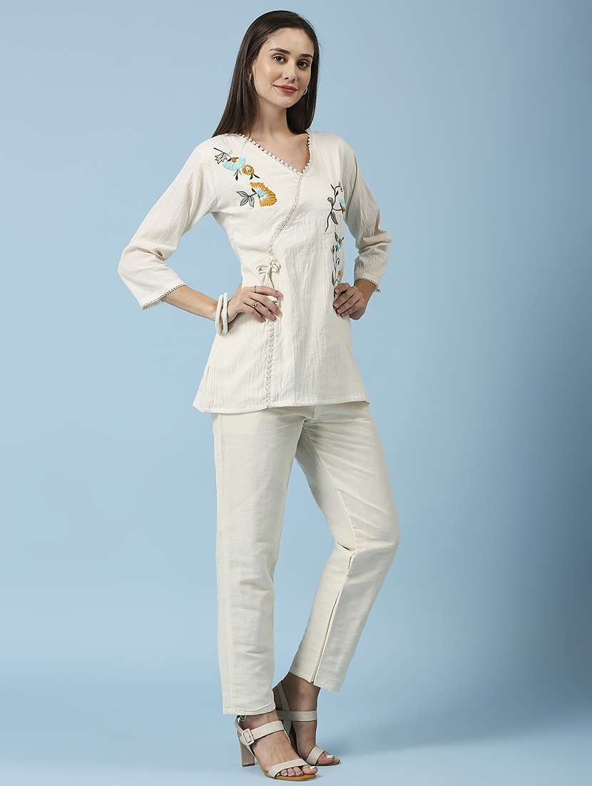 women embroidered three quarter sleeve ethnic top - 22035172 -  Standard Image - 2