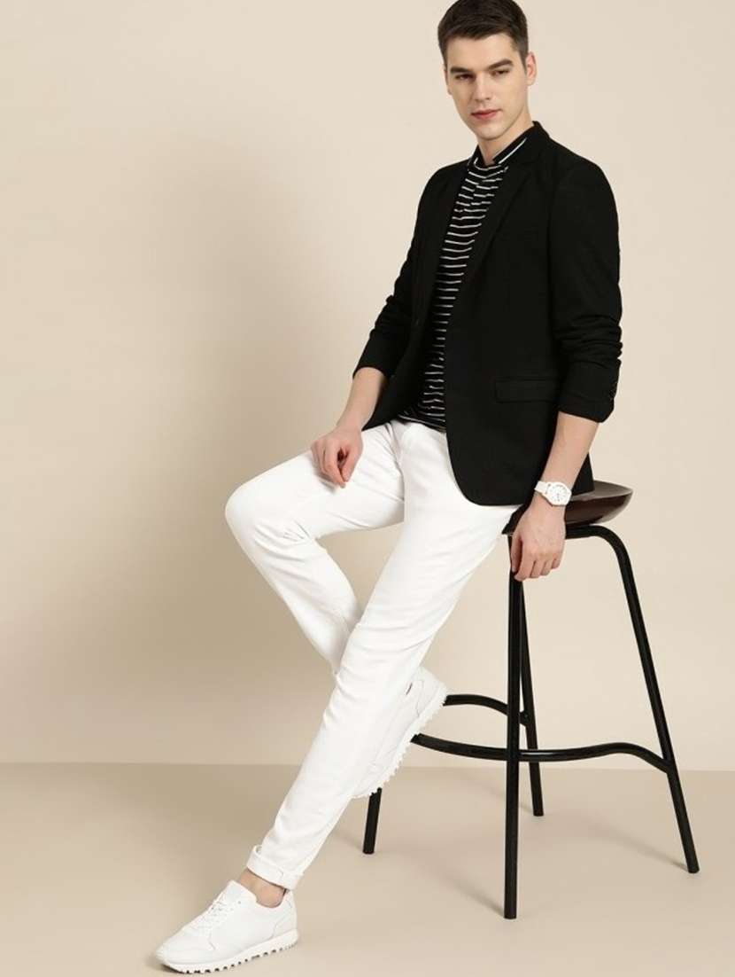 men black solid long sleeve single breasted blazer - 22035216 - Standard Image - 2