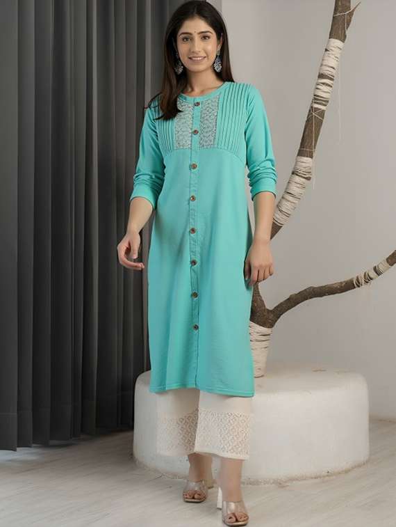 women solid mandarin neck straight kurta