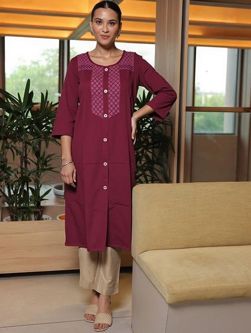 women solid mandarin neck straight kurta - 22035226 -  Standard Image - 0