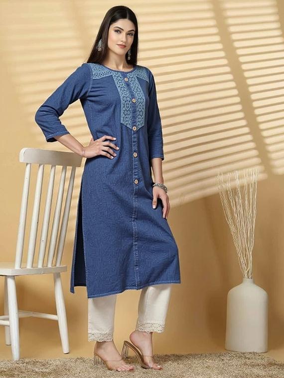 women solid mandarin neck straight kurta - 22035227 - Standard Image - 2