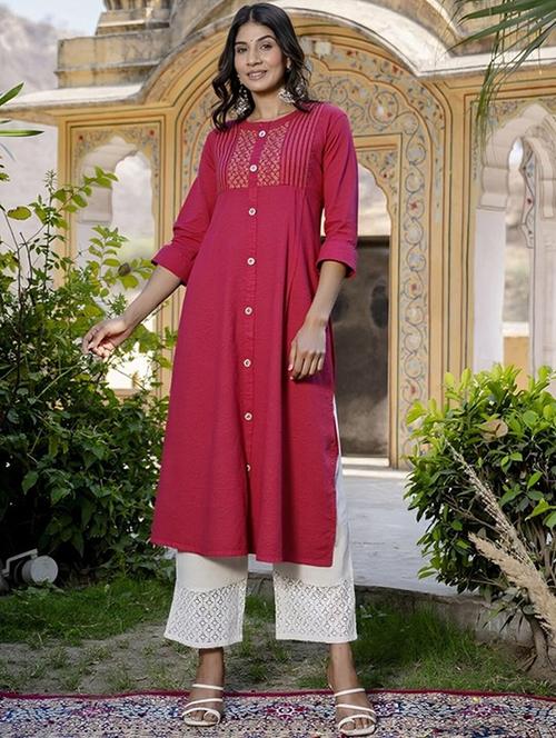 women solid three quarter sleeve straight kurta - 22035239 -  Standard Image - 0