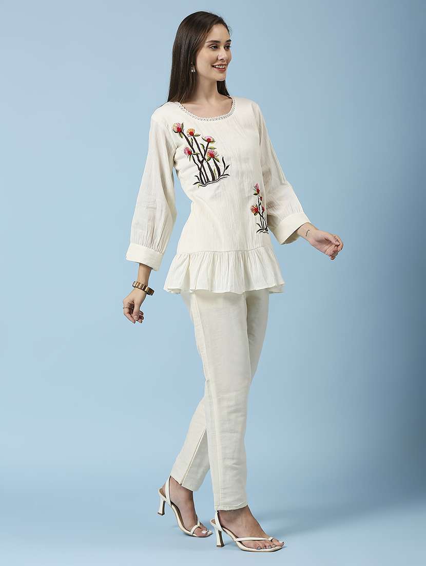 women embroidered three quarter sleeve ethnic top - 22035244 -  Standard Image - 2