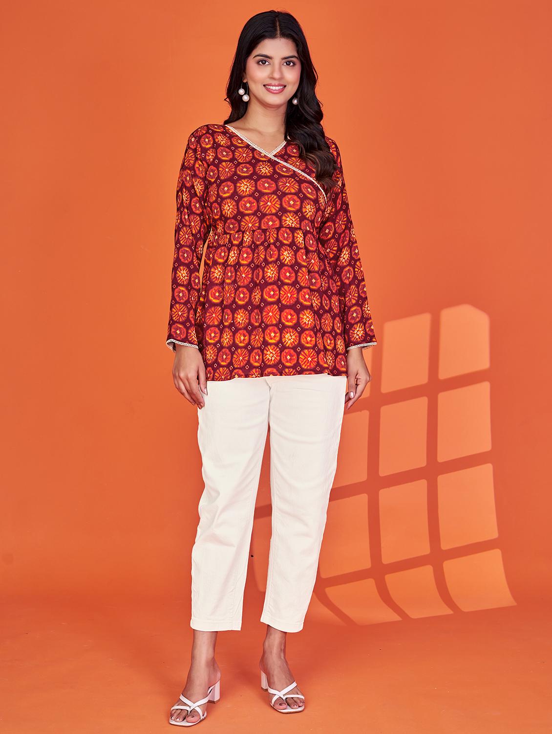 women printed long sleeve angrakha kurti - 22035264 - Standard Image - 2