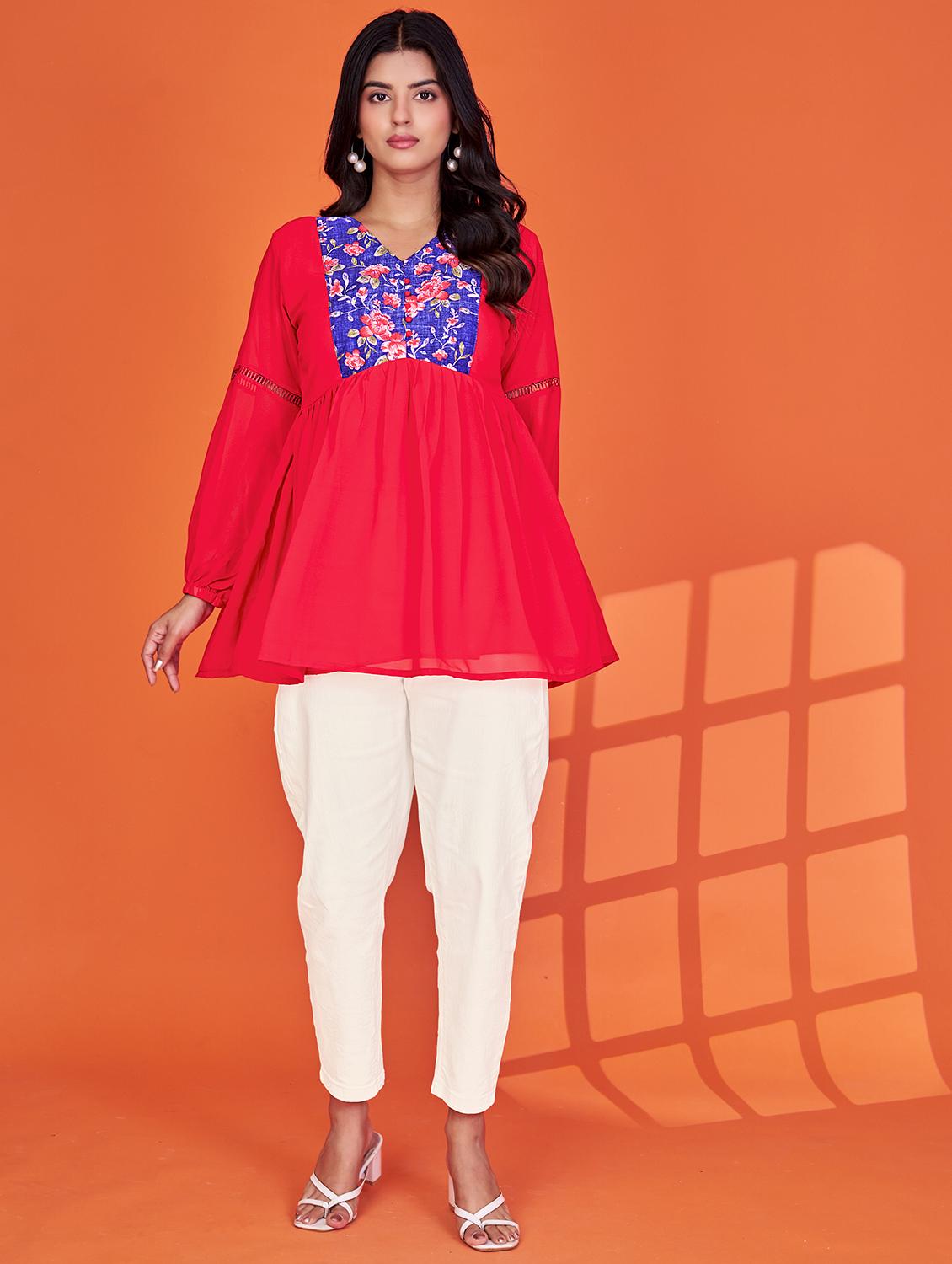 women floral print long sleeve flared kurti - 22035266 - Standard Image - 2
