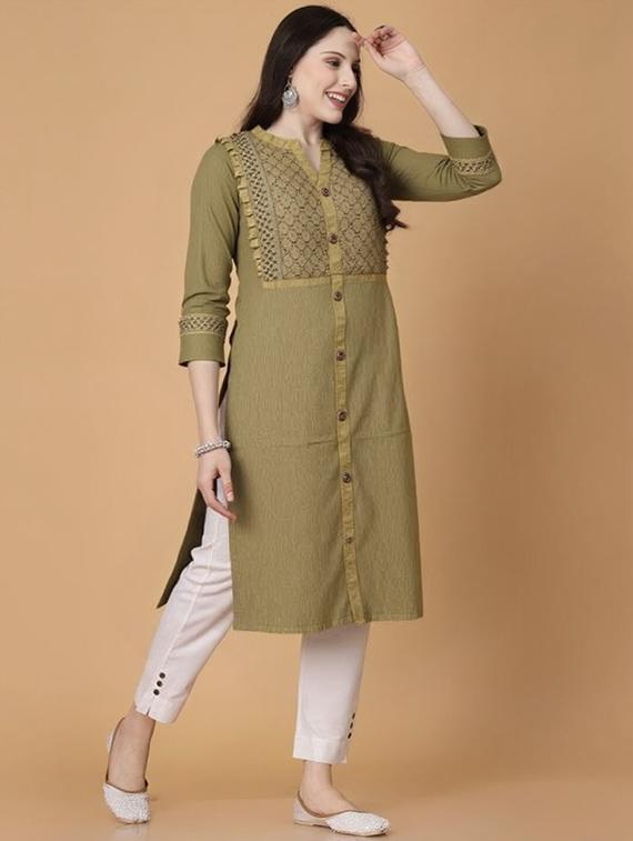 women solid three quarter sleeve straight kurta - 22035285 - Standard Image - 2