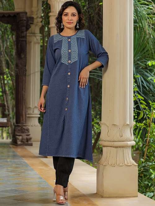 women solid three quarter sleeve straight kurta - 22035296 -  Standard Image - 0