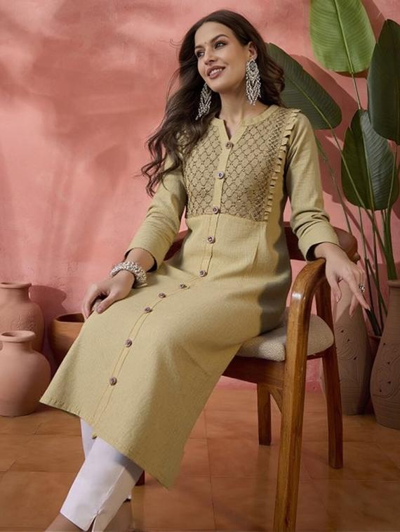 women solid three quarter sleeve straight kurta - 22035298 - Standard Image - 2