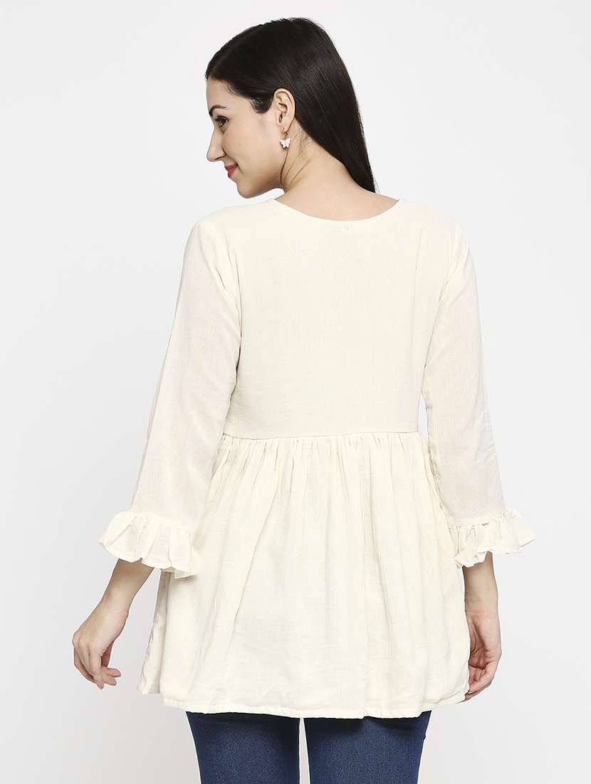 women embroidered three quarter sleeve ethnic top - 22035308 -  Standard Image - 2