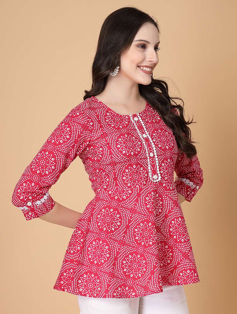 women printed three quarter sleeve a-line kurti - 22035427 - Standard Image - 2