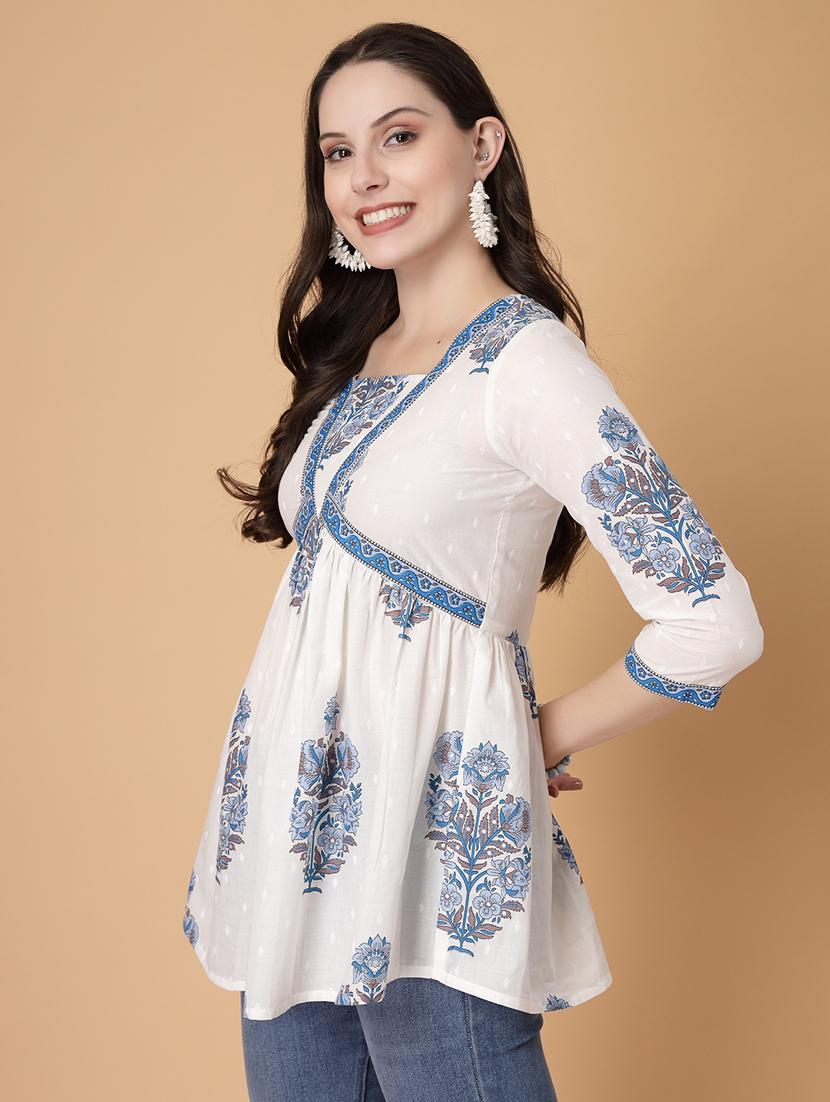 women printed three quarter sleeve flared kurti - 22035430 - Standard Image - 2