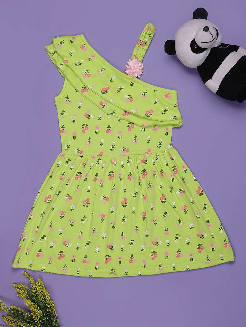 girls floral print single shoulder frock