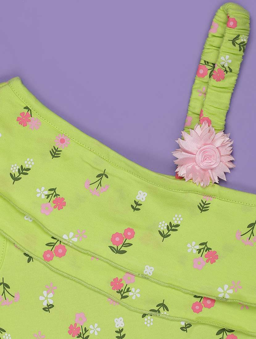 girls floral print single shoulder frock - 22035571 -  Standard Image - 2