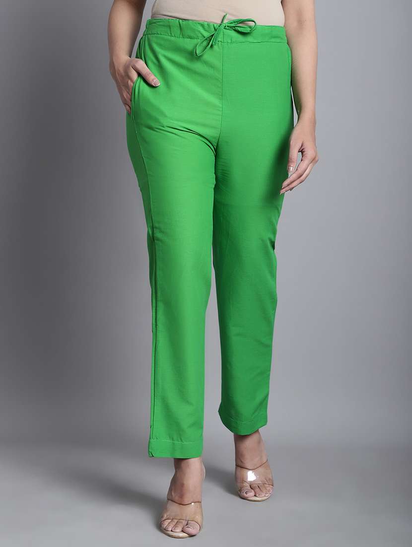 women solid mid rise straight trouser