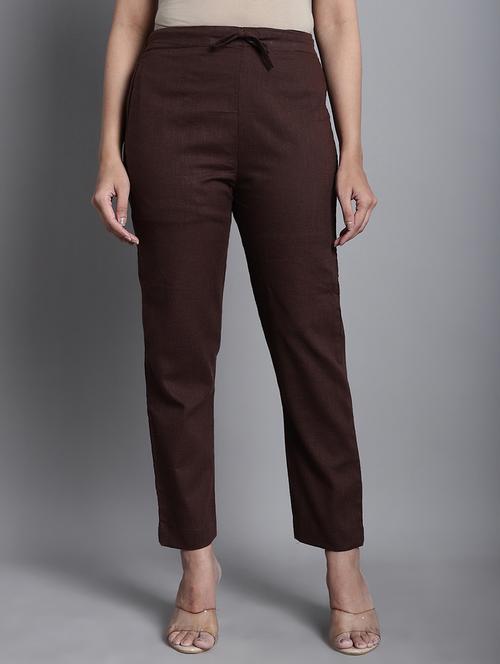 women solid mid rise straight trouser - 22035576 - Standard Image - 0