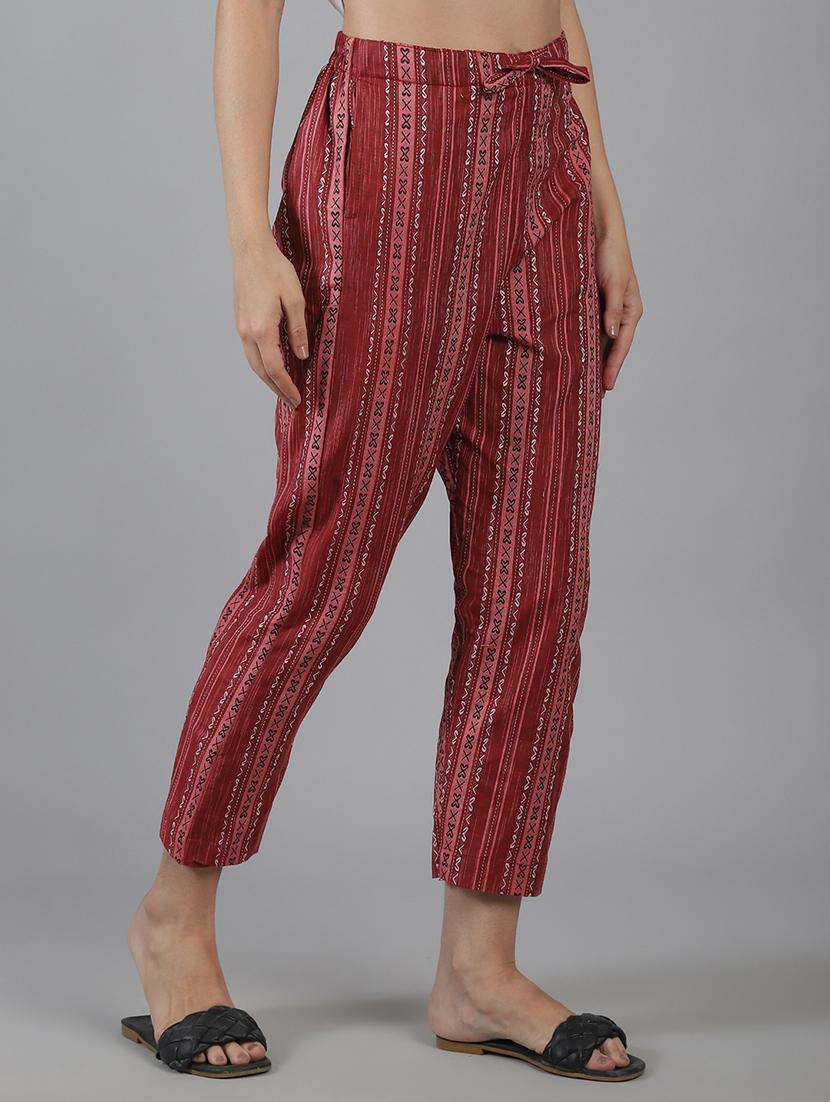 women printed mid rise straight trouser - 22035577 - Standard Image - 2