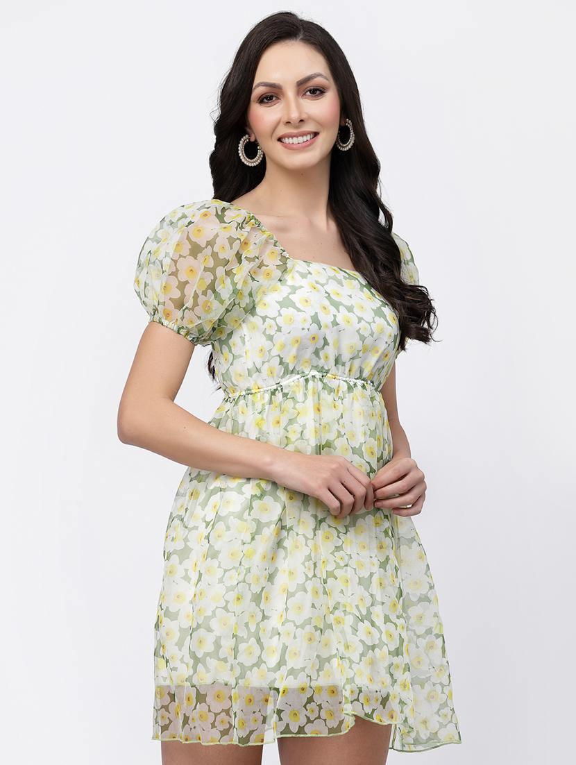 women floral print puff sleeve fit & flare dress - 22035585 - Standard Image - 2