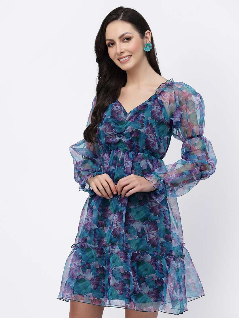 women floral print puff sleeve tiered dress - 22035587 -  Standard Image - 2