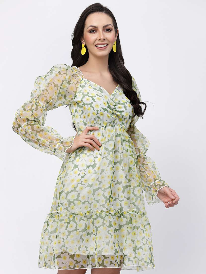 women floral print puff sleeve tiered dress - 22035588 -  Standard Image - 2