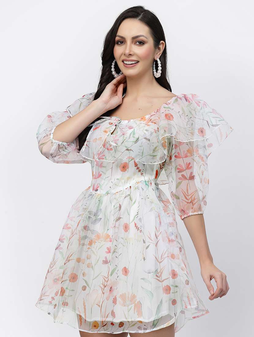 women floral print flared sleeve fit & flare dress - 22035589 - Standard Image - 2