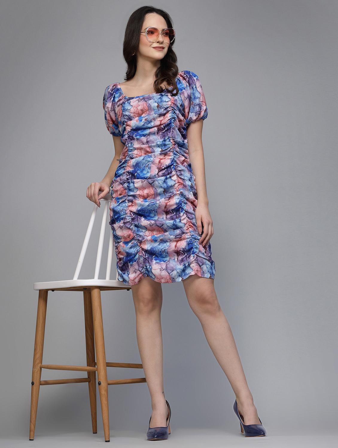 women floral print puff sleeve ruched dress - 22035591 - Standard Image - 2