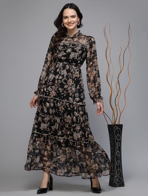 women floral print long sleeve tiered dress - 22035592 - Standard Image - 0
